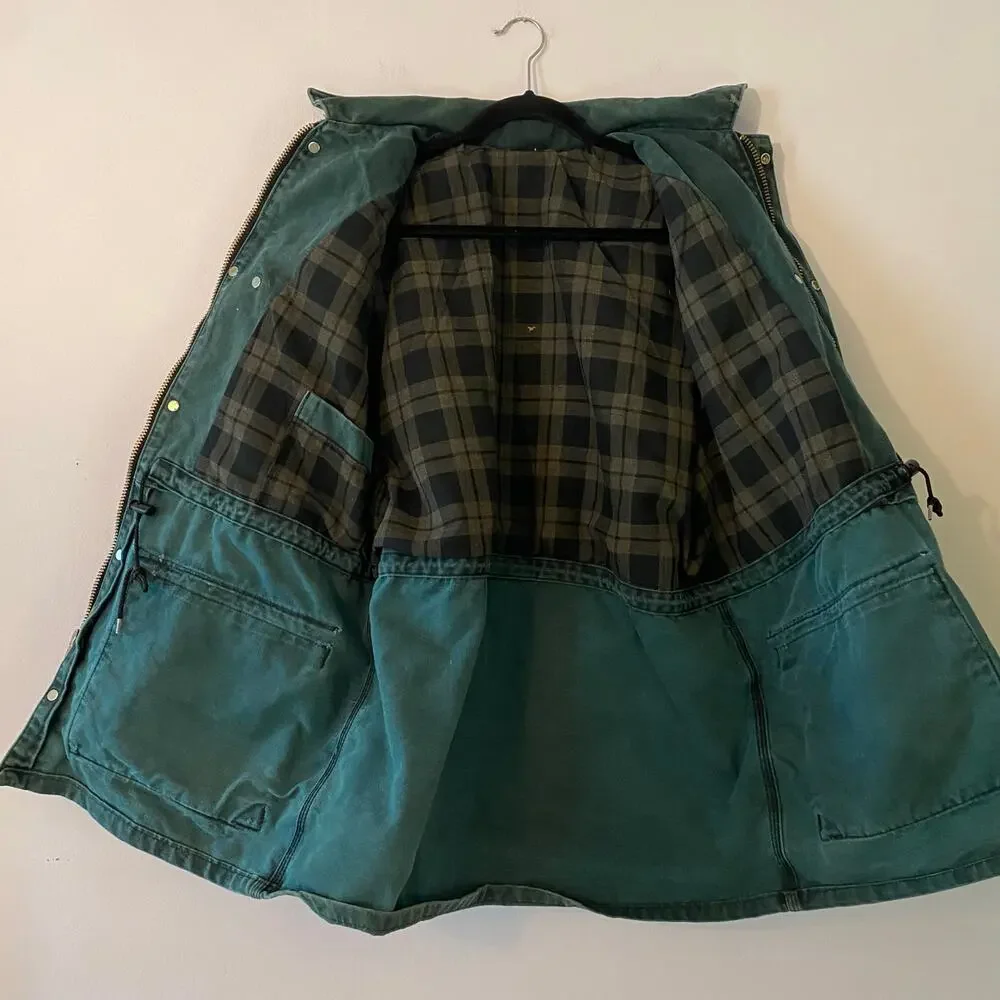 Carhartt Vintage Cape Chore Coat Green Canvas Cotton Front Snap Zip Men's Large